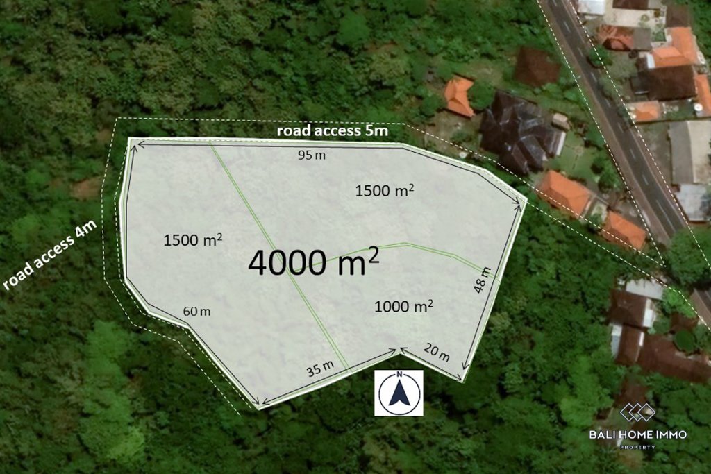 User-supplied land image with an indicated 4000 square metre boundary and road access labels